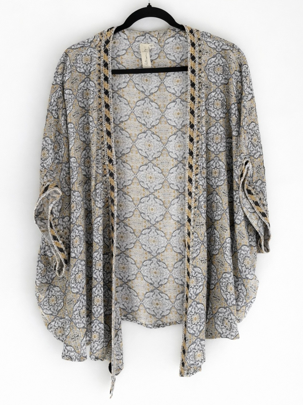 Allison Joy Mustard & Navy Embroidered Edged Made in India Kimono Cardigan